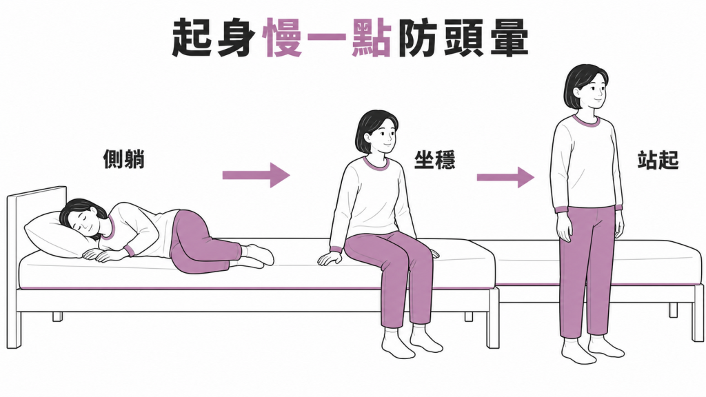 姿勢性頭暈起身動作示意
