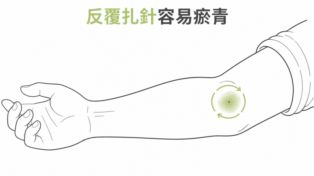 反覆扎針容易瘀青