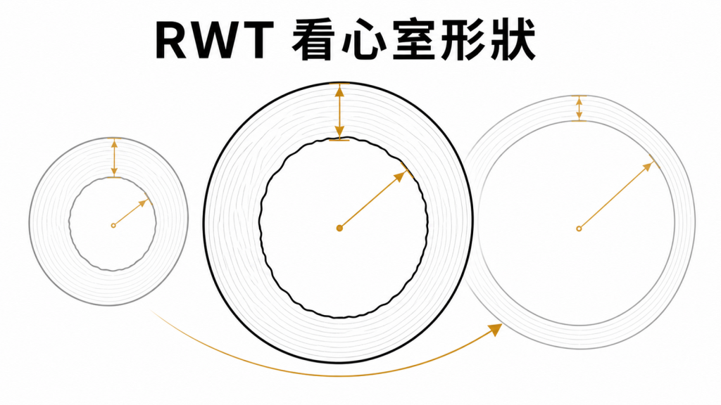 相對壁厚反映左心室壁厚與腔室比例示意圖