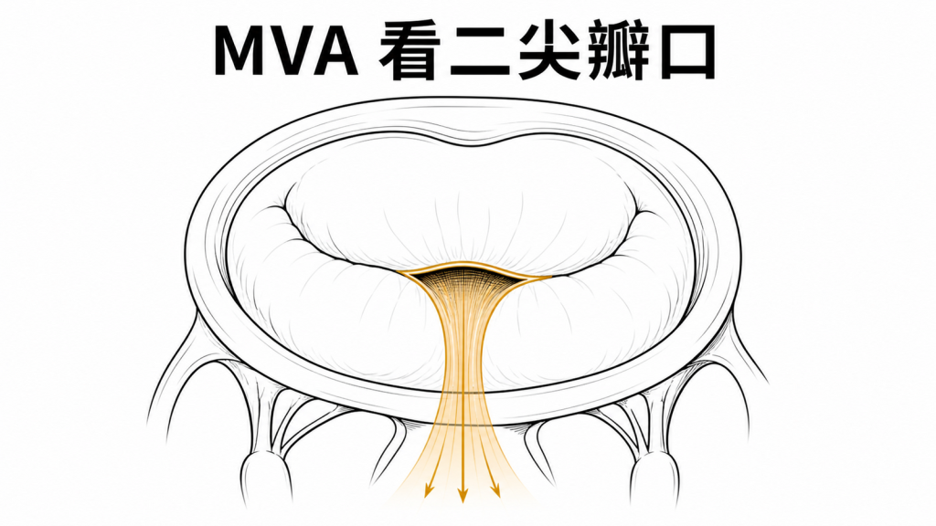 二尖瓣開口面積與狹窄血流示意圖