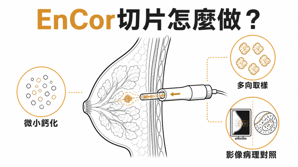 EnCor真空輔助乳房切片多方向取樣與影像病理對照示意圖