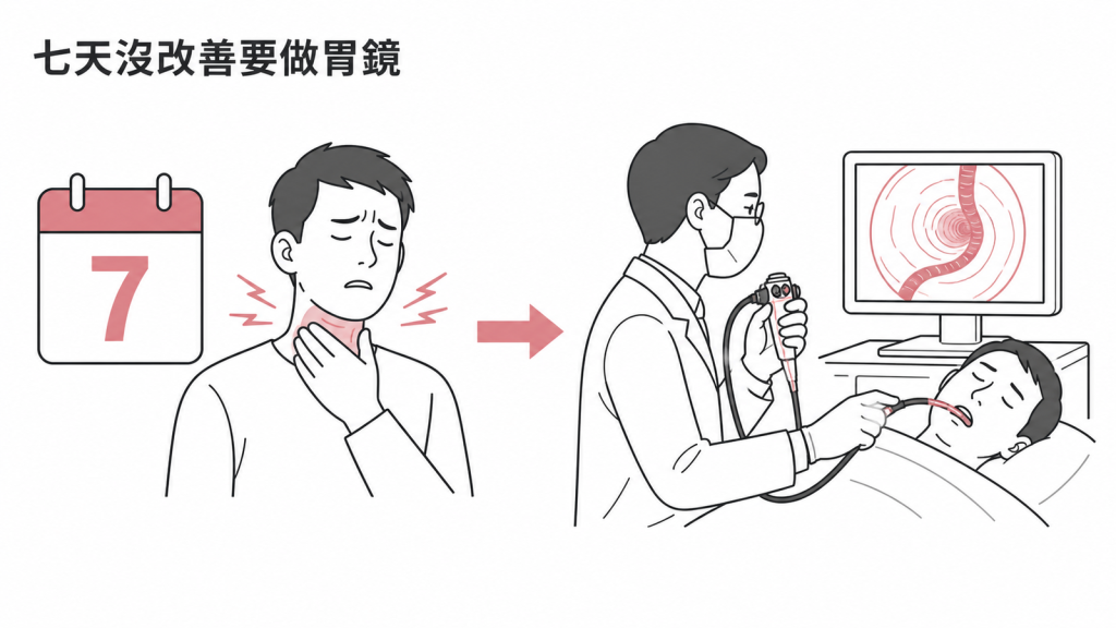 食道念珠菌治療七天未改善需回診做胃鏡示意圖