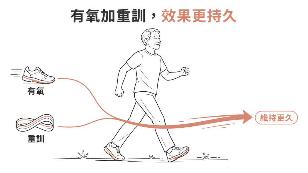 有氧加阻力訓練的合併訓練,走路速度改善維持更久