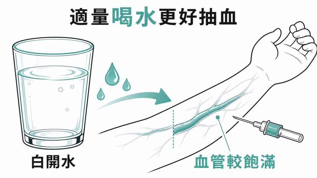 空腹抽血前適量喝白開水讓血管較飽滿