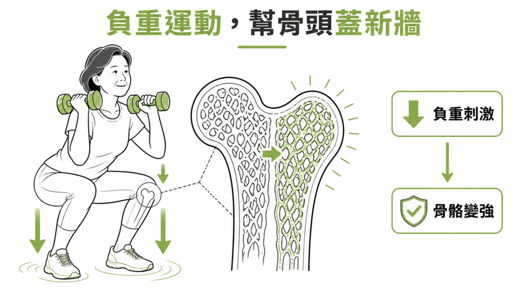 負重運動刺激骨骼，幫骨頭蓋新牆變得更強壯