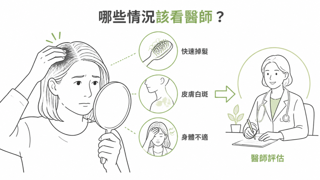 早生白髮合併掉髮白斑或不適時應就醫評估