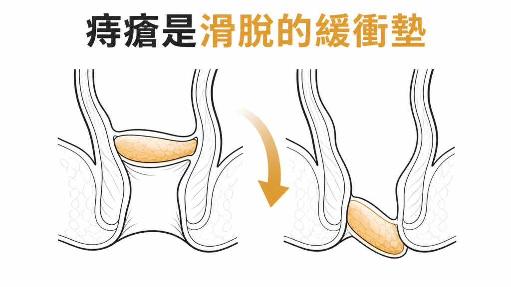 痔瘡是向下滑脫的肛門緩衝墊