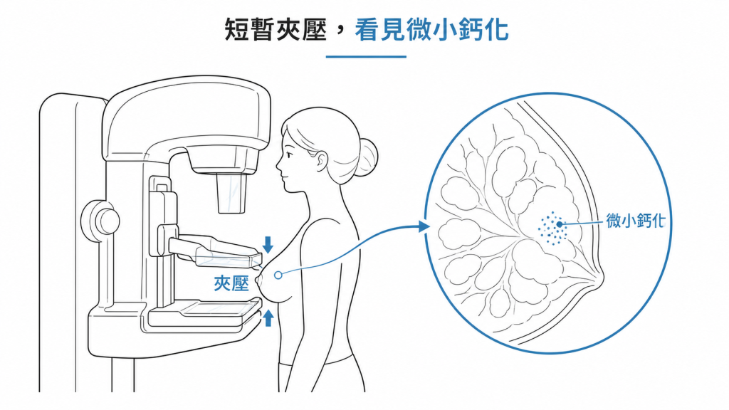 乳房X光攝影短暫夾壓,換來看見微小鈣化點的機會
