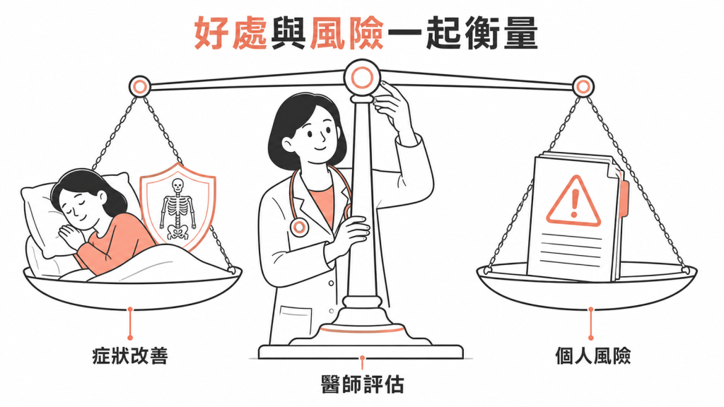 更年期荷爾蒙治療需由醫師個別衡量症狀改善與個人風險
