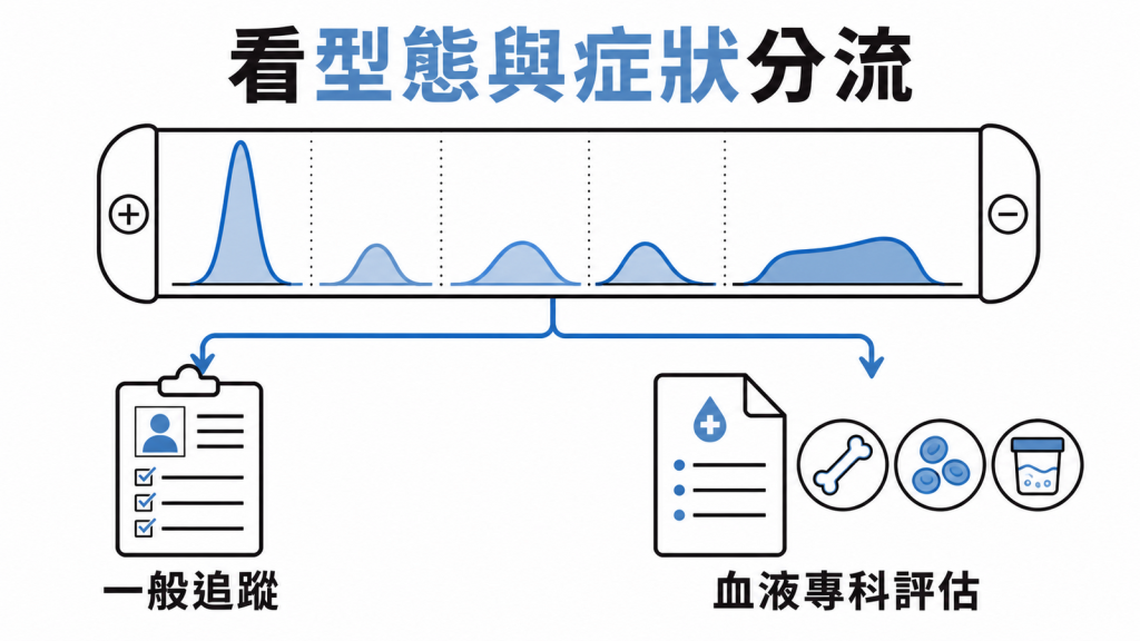 球蛋白偏高要依蛋白型態與症狀,分成一般追蹤或血液專科評估