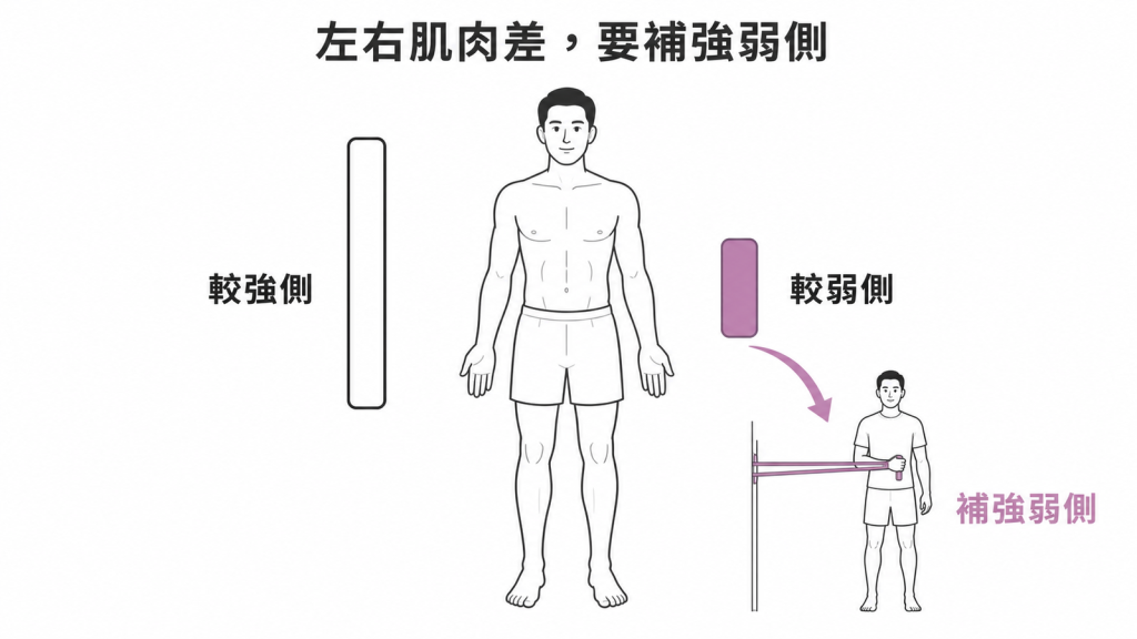 InBody 左右肢肌肉量不平衡時可補強較弱側