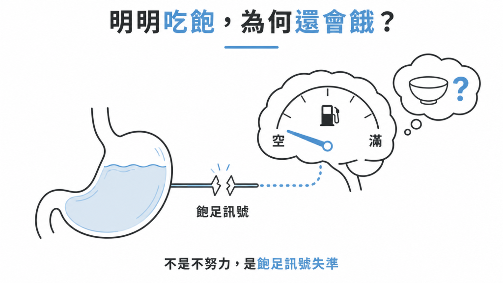 大腦的飽足油表失準，吃飽了還是覺得餓