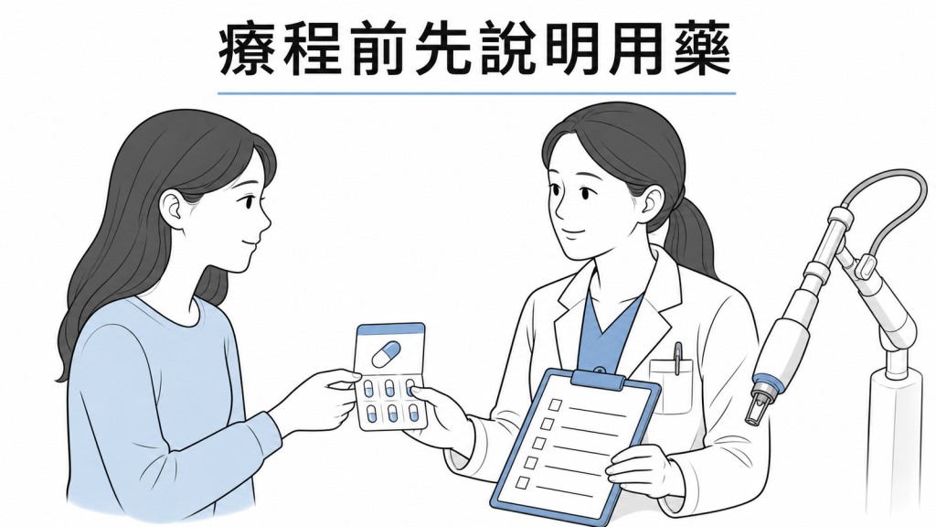 皮秒雷射療程前向醫師說明口服A酸用藥的諮詢示意圖