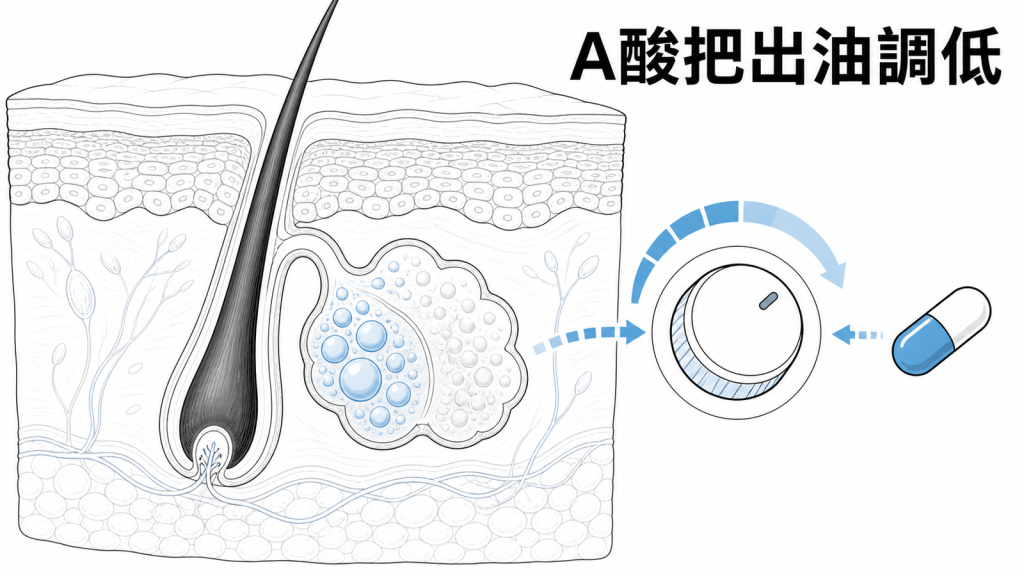 口服A酸降低皮脂腺出油的旋鈕示意圖