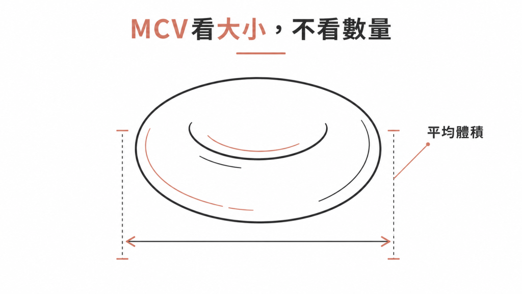 MCV 測量的是紅血球的平均體積,不是紅血球數量的示意圖