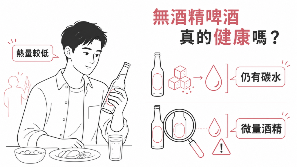 無酒精啤酒資訊圖:熱量較低,但仍有碳水化合物與微量酒精