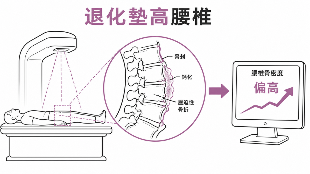 骨刺、鈣化與壓迫性骨折可能使腰椎骨密度讀值偏高