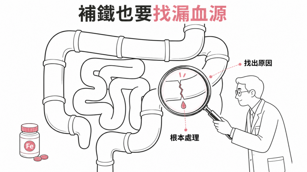 缺鐵也要找出腸胃道漏血源示意圖