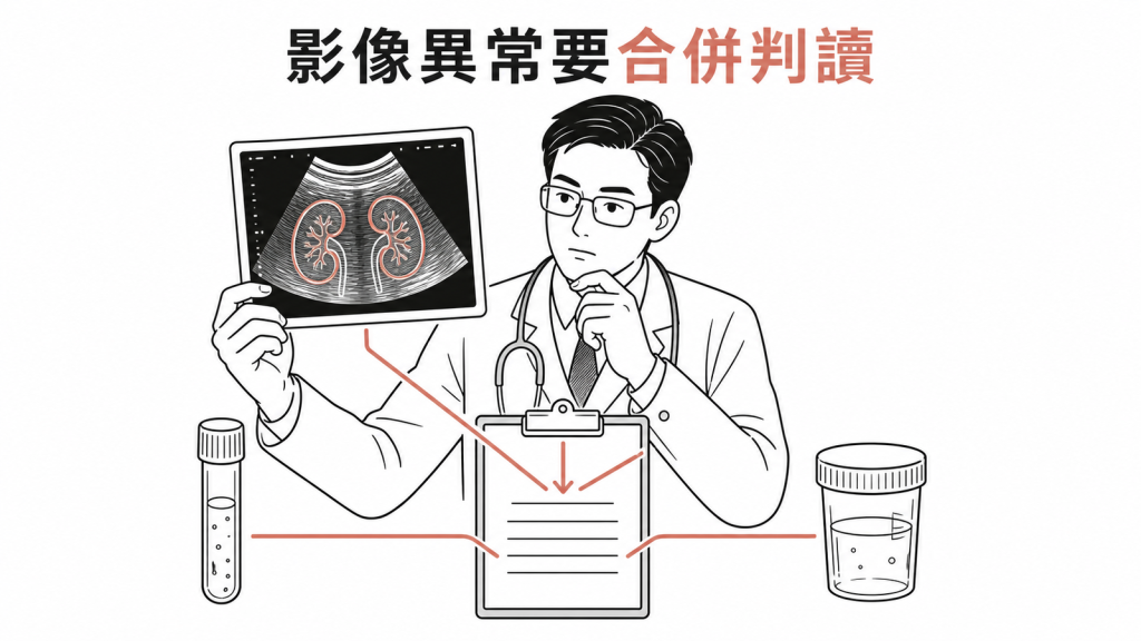 腎臟影像異常需合併抽血與驗尿判讀