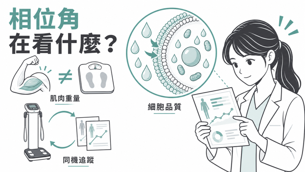 相位角資訊圖:相位角看的是細胞品質,不是肌肉重量,追蹤要用同一台體組成分析儀