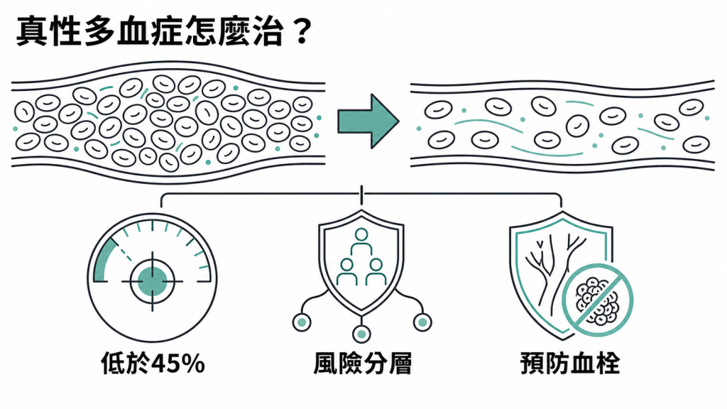 真性紅血球增多症治療以血比容低於45%、風險分層與預防血栓為重點