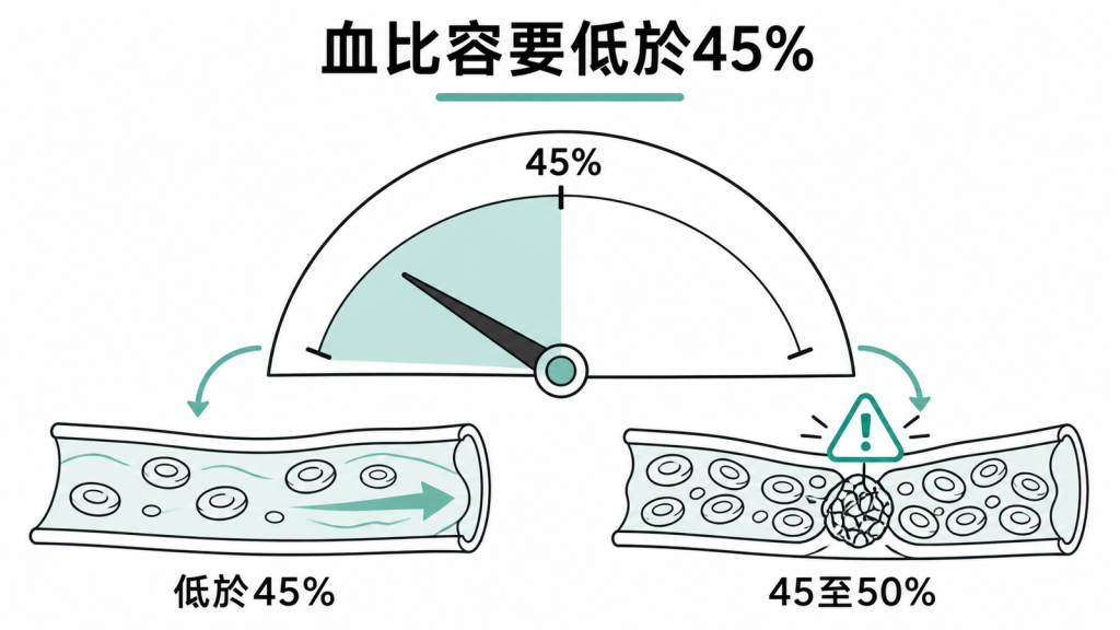 血比容低於45%有助降低重大血栓風險