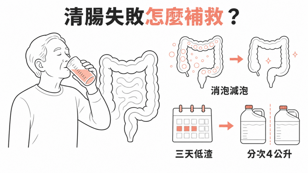 大腸鏡清腸失敗後的消泡、三天低渣與分次清腸加強方案