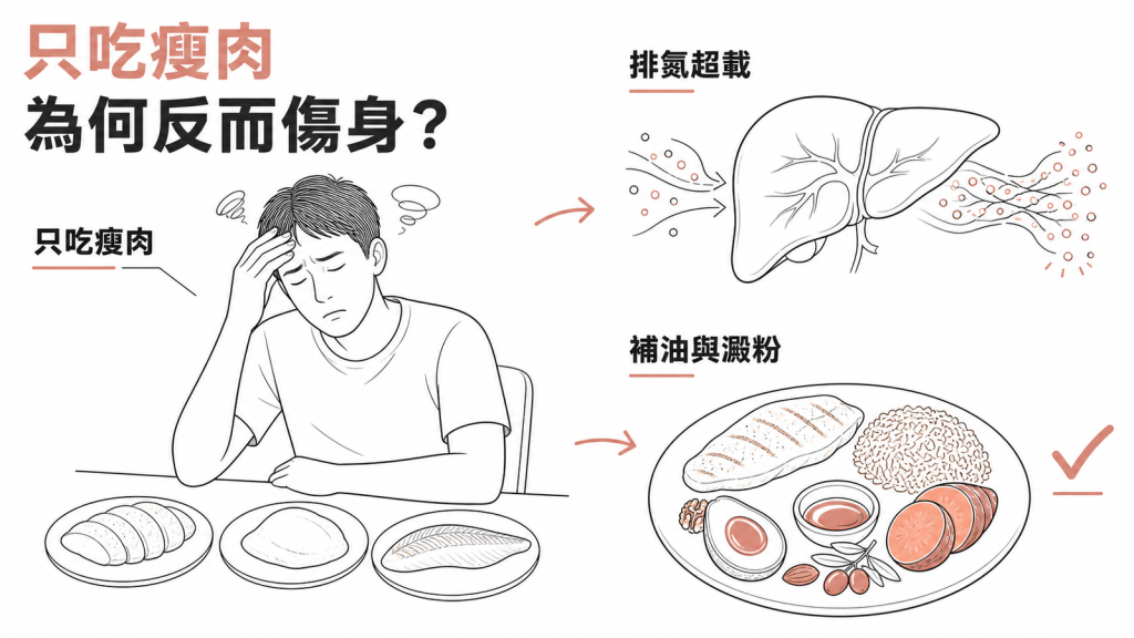兔子飢餓資訊圖:只吃瘦肉導致肝臟排氮超載,補上好油與原型澱粉才安全