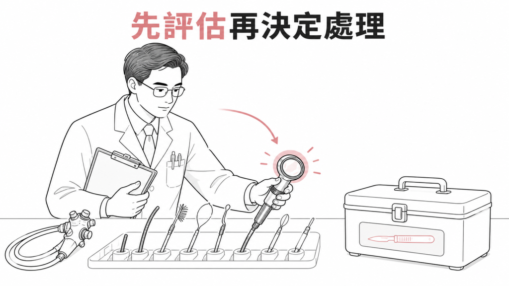 黏膜下腫瘤需找對醫師與工具評估示意圖