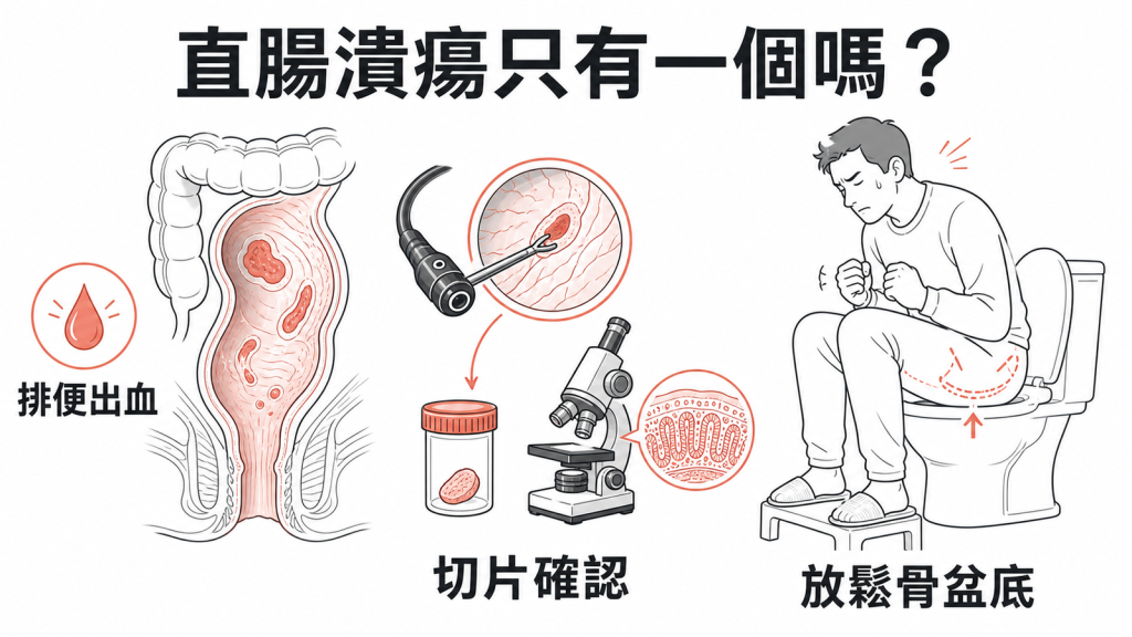 孤立性直腸潰瘍症候群的排便出血、切片與骨盆底治療圖解