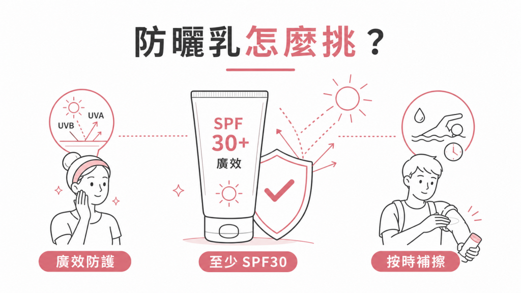防曬乳怎麼挑:廣效 SPF 30 與按時補擦圖解