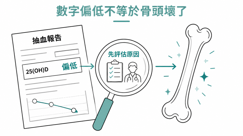 25(OH)D 抽血偏低是評估線索,不等於骨頭已經損壞