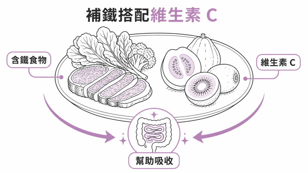 含鐵食物搭配維生素 C 幫助腸道吸收