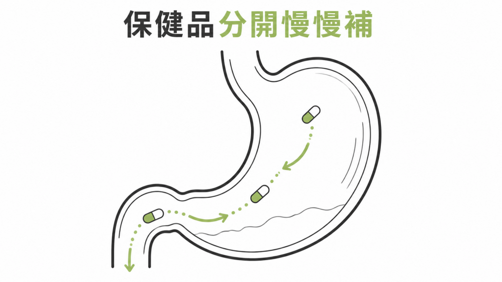 猛健樂延緩胃排空,保健品應少量分開補充