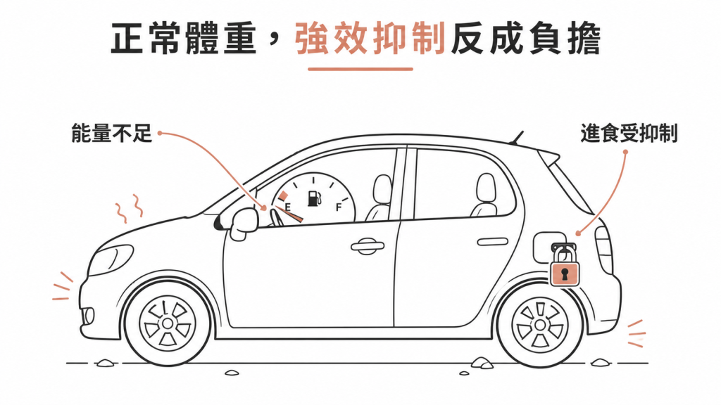 體重正常的人油箱本來就不滿,再強效抑制進食反而變成負擔