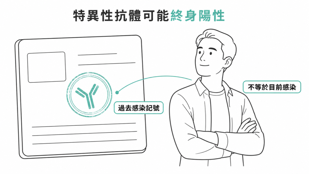 梅毒特異性抗體可能終身陽性但不等於目前感染示意圖
