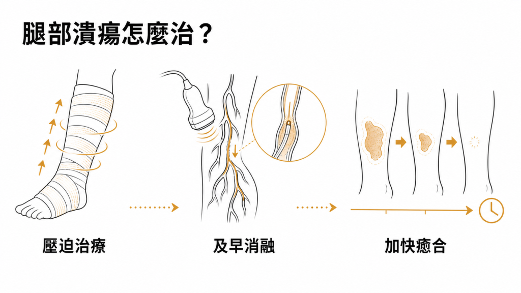 靜脈性腿部潰瘍以壓迫治療配合及早靜脈內消融加快癒合