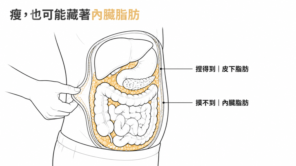 皮下脂肪捏得到、內臟脂肪摸不到:腹腔剖面示意圖
