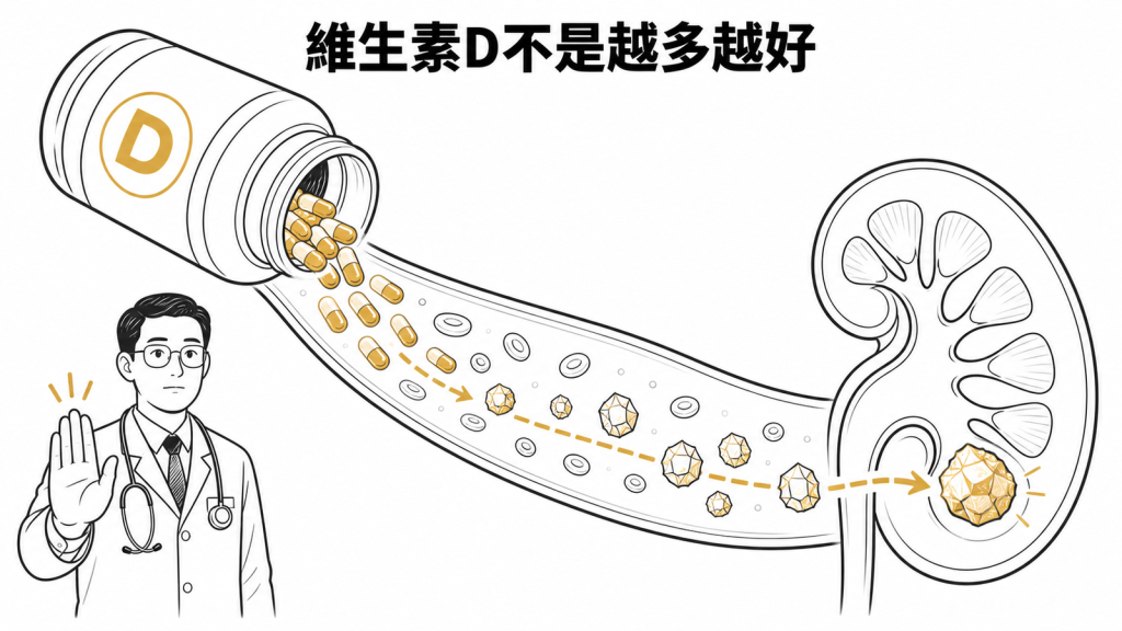 維生素D補充過量可能造成高血鈣與腎臟負擔