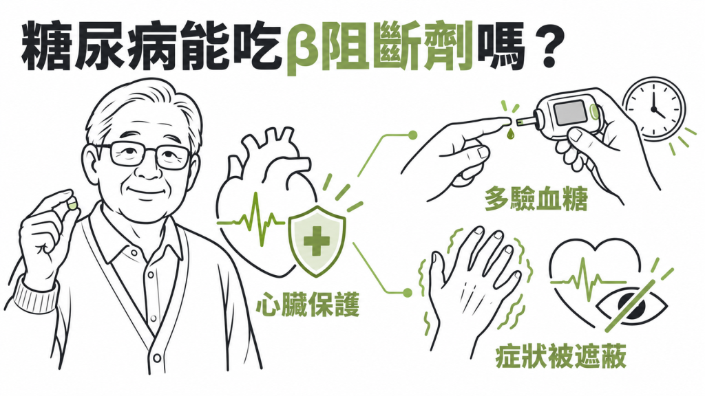 糖尿病人吃 β 阻斷劑的衛教封面:心肌梗塞、心衰竭的人照樣要吃,剛開始吃的那段時間要多驗血糖