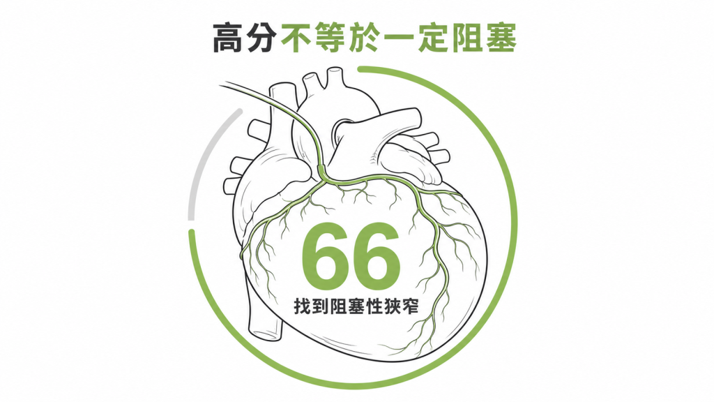 只因為鈣化指數很高就被送去做心導管的人,100 個裡面大約只有 66 個找到阻塞性狹窄