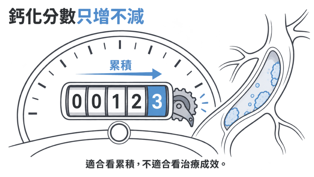 心臟鈣化分數像里程表只增不減,適合看累積多少,不適合看治療成效