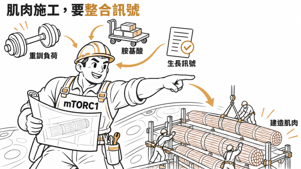 mTORC1 像工地工頭:重訓負荷、胺基酸建材、荷爾蒙批准三路消息到齊才開工
