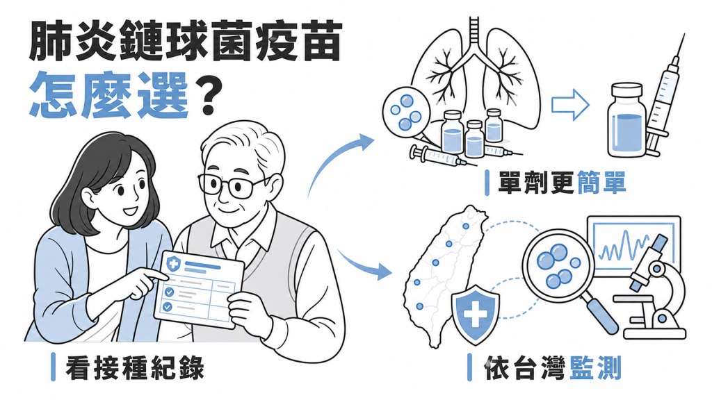 台灣成人肺炎鏈球菌疫苗怎麼選:看接種紀錄、單劑更簡單、依台灣血清型監測