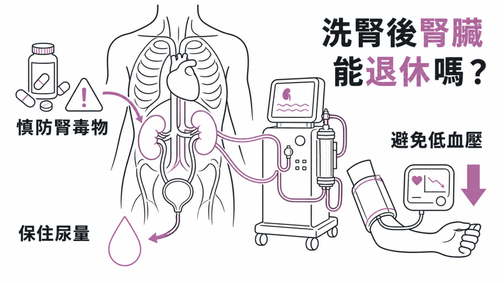 洗腎後腎臟能退休嗎：保住尿量、避免洗腎中低血壓、慎防腎毒性藥物
