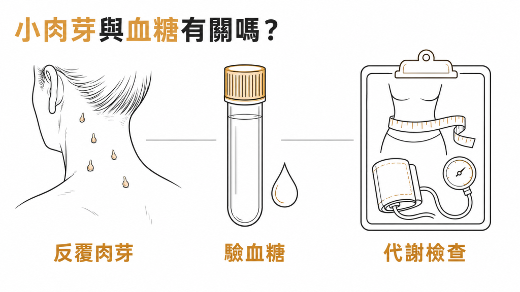 軟纖維瘤(小肉芽)與血糖的關聯:頸部反覆長小肉芽、驗血糖、安排代謝檢查