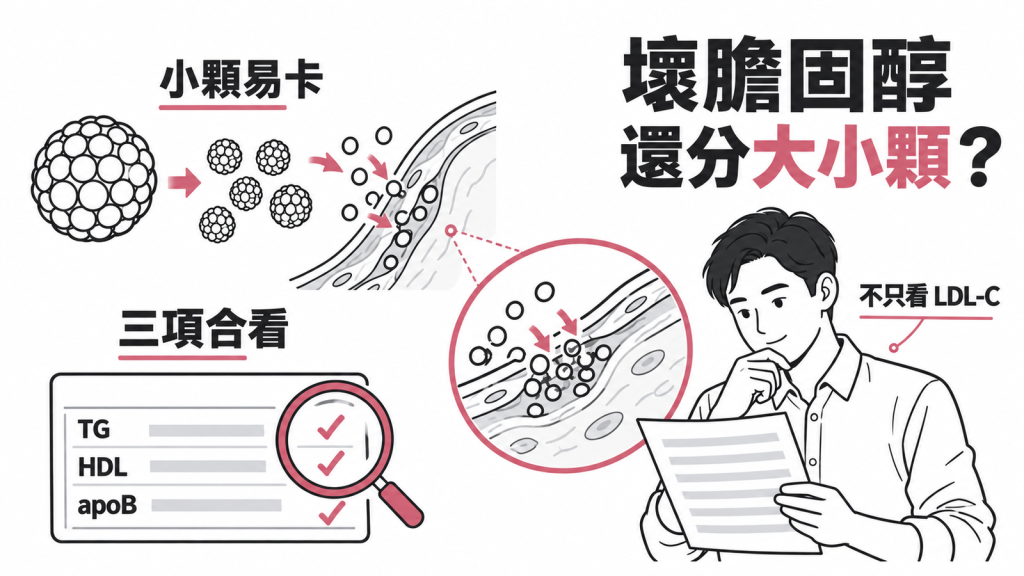 低密度脂蛋白分成大而蓬鬆與小而緻密兩型,小而密的顆粒更容易鑽進血管壁