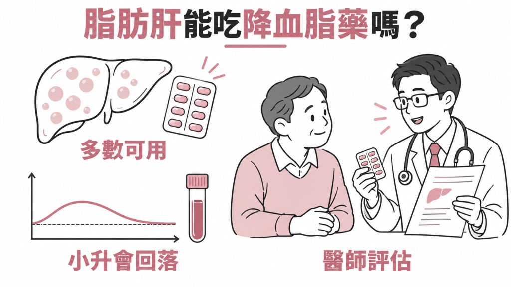 脂肪肝能吃 statin 降血脂藥嗎資訊圖:多數可用、肝指數小升會回落、由醫師評估