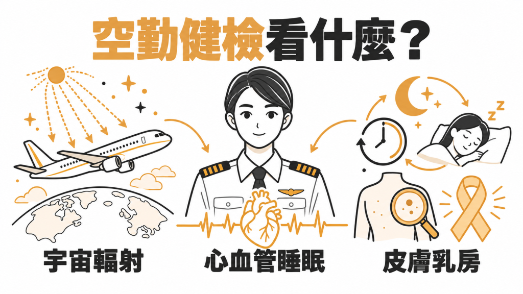 機師與空服員面對宇宙輻射、時差夜班與心血管風險,健檢建議多留意皮膚、乳房、心血管與睡眠心理四個方向