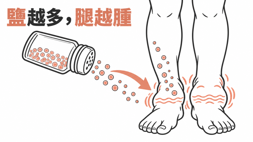 紅綠燈兩欄對照：紅燈列出醃漬物、泡麵、香腸火腿等高鹽食物，綠燈列出清蒸的原型食物與辛香料調味